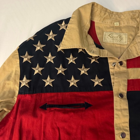 Scully Mens Antique Tan Stars and Stripes Western Shirt button down pearl snaps - Picture 4 of 9